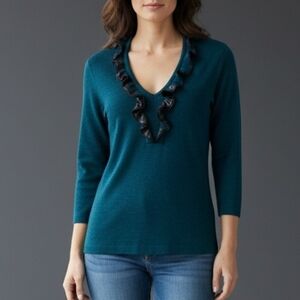 RED Faux Leather Trim Colonial Jabot Ruffle Teal Gasparilla Castlecore Top